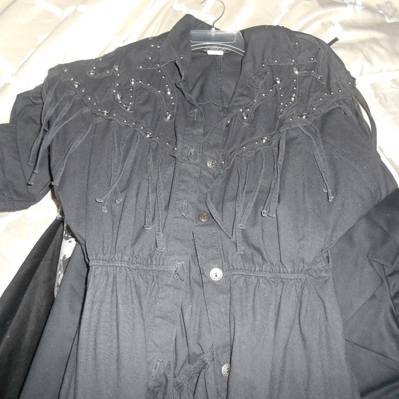 VINTAGE BLACK WESTERN FRINGE RHINESTONE DRESS 8 - Picture 1 of 4